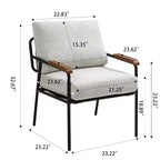 TUYOHW 23 Chaise d'appoint moderne avec accoudoirs en bois naturel, fauteuil de lecture rembourré avec cadre en métal noir, chaise longue pour salon, chambre à coucher