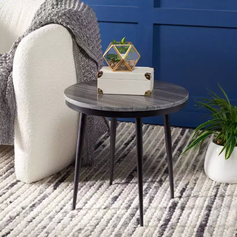 Table d'appoint en marbre Nylah - ACC3716 - Marbre gris/Noir - Safavieh