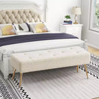 Banc Rembourré en Fausse Peau de Mouton Tufté Furniliving avec Boutons et Pieds en Métal pour Chambre/Entrée/Couloir