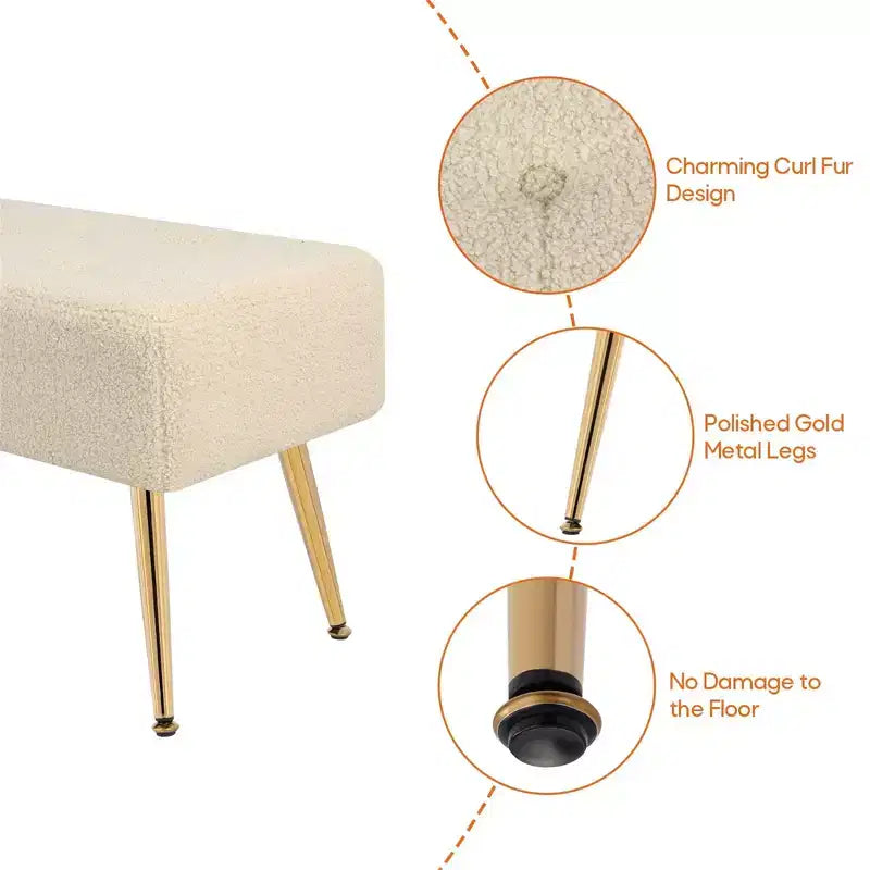 Banc Rembourré en Fausse Peau de Mouton Tufté Furniliving avec Boutons et Pieds en Métal pour Chambre/Entrée/Couloir