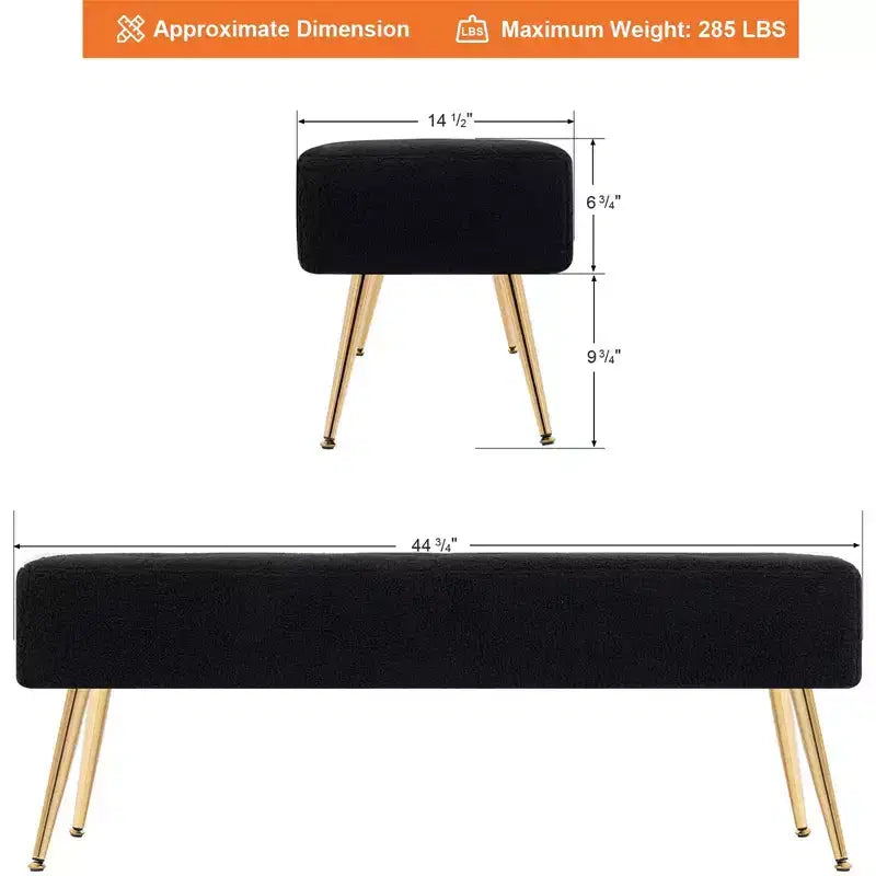 Banc Rembourré en Fausse Peau de Mouton Tufté Furniliving avec Boutons et Pieds en Métal pour Chambre/Entrée/Couloir