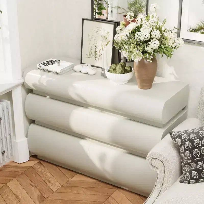 JVNOXK Commode 6 tiroirs de 109 cm pour chambre à coucher, sans poignée, style moderne, grand espace de rangement, convient pour les chambres et les salons, blanche