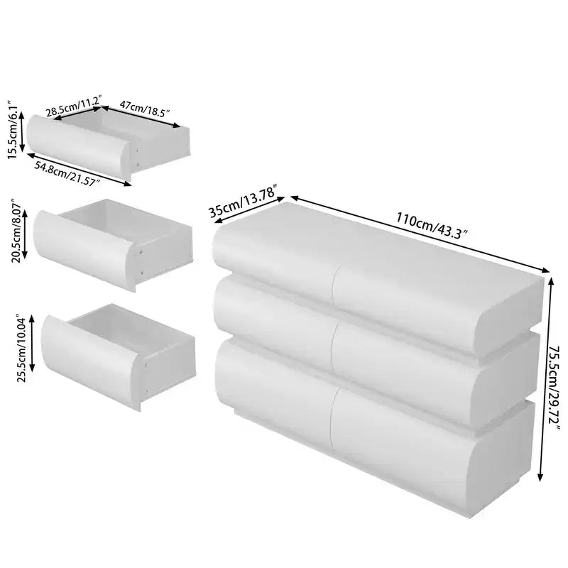 JVNOXK Commode 6 tiroirs de 109 cm pour chambre à coucher, sans poignée, style moderne, grand espace de rangement, convient pour les chambres et les salons, blanche