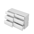 JVNOXK Commode 6 tiroirs de 109 cm pour chambre à coucher, sans poignée, style moderne, grand espace de rangement, convient pour les chambres et les salons, blanche