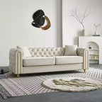 Canapé Chesterfield touffeté de luxe moderne de 86 po, canapé 3 places avec accoudoirs arrondis et bordure dorée pour salon, chambre ou appartement - Panipeachy