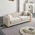Canapé Chesterfield touffeté de luxe moderne de 86 po, canapé 3 places avec accoudoirs arrondis et bordure dorée pour salon, chambre ou appartement - Panipeachy