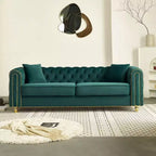 Canapé Chesterfield touffeté de luxe moderne de 86 po, canapé 3 places avec accoudoirs arrondis et bordure dorée pour salon, chambre ou appartement - Panipeachy