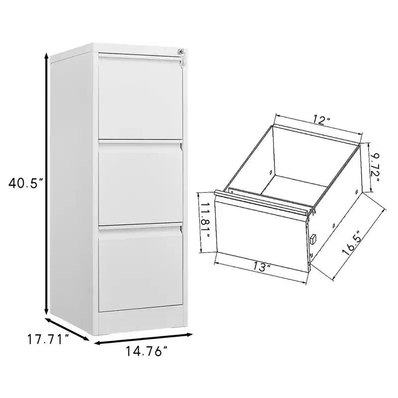 Acekool Meuble de classement vertical à 3 tiroirs avec serrure, robuste, pour bureau à domicile