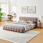 Lit capitonné Queen Size MAYEERTY avec tête de lit en tissu chenille, cadre de lit solide, tiroir pour chambre à coucher, Rose