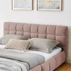 Lit capitonné Queen Size MAYEERTY avec tête de lit en tissu chenille, cadre de lit solide, tiroir pour chambre à coucher, Rose