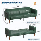 Acekool Canapé-Lit Futon 75 Pouces, Canapé Convertible en Simili Cuir, Causeuse Moderne de Style Mid-Century pour Petits Espaces, Salon, Chambre à Coucher, Vert