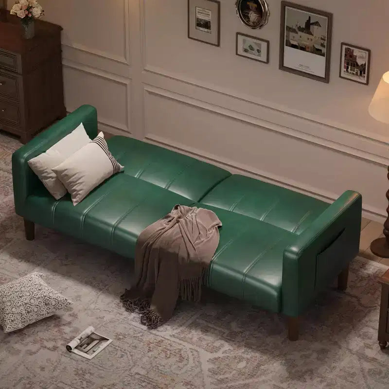 Acekool Canapé-Lit Futon 75 Pouces, Canapé Convertible en Simili Cuir, Causeuse Moderne de Style Mid-Century pour Petits Espaces, Salon, Chambre à Coucher, Vert