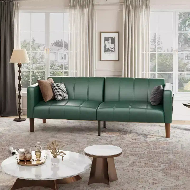 Acekool Canapé-Lit Futon 75 Pouces, Canapé Convertible en Simili Cuir, Causeuse Moderne de Style Mid-Century pour Petits Espaces, Salon, Chambre à Coucher, Vert
