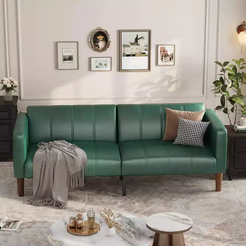 Acekool Canapé-Lit Futon 75 Pouces, Canapé Convertible en Simili Cuir, Causeuse Moderne de Style Mid-Century pour Petits Espaces, Salon, Chambre à Coucher, Vert