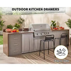Tiroirs de cuisine extérieure 17 W x 30 H x 21 P, tiroirs triples encastrables pour barbecue avec poignée en acier inoxydable, combo porte-serviettes en papier pour îlot de barbecue