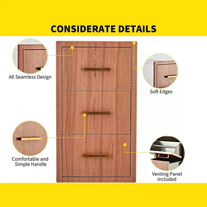 Tiroirs de cuisine extérieure 17 W x 30 H x 21 P, tiroirs triples encastrables pour barbecue avec poignée en acier inoxydable, combo porte-serviettes en papier pour îlot de barbecue