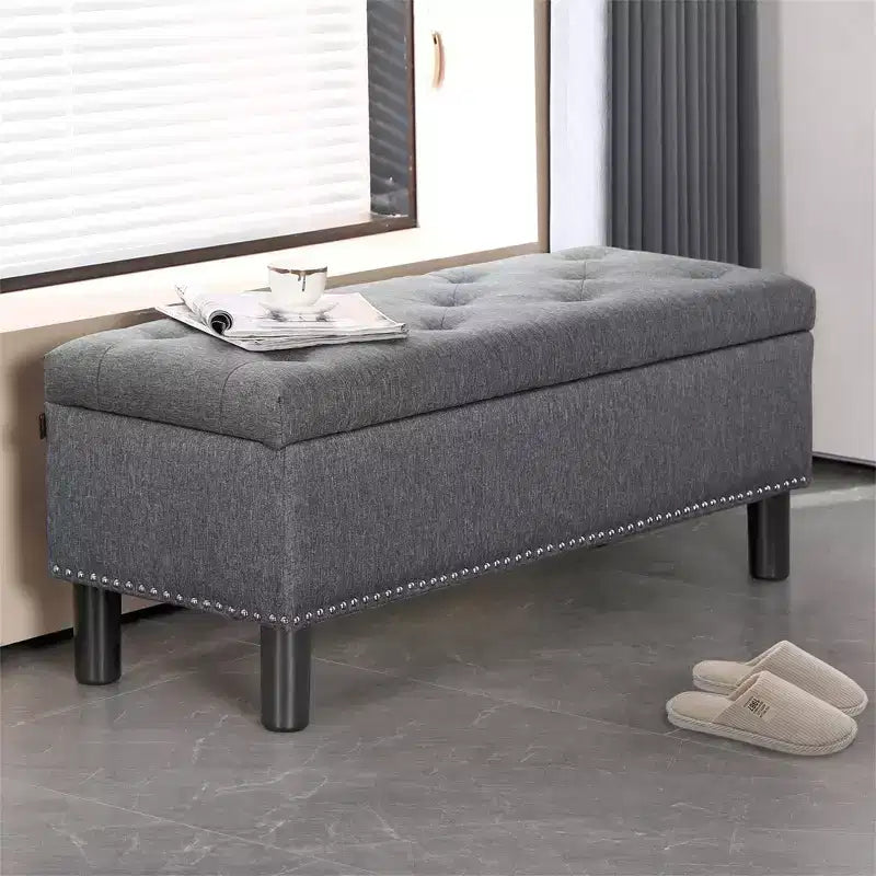 Banc de rangement rectangulaire capitonné en lin Furniliving avec capitonnage, grande capacité, pour chambre/entrée/couloir