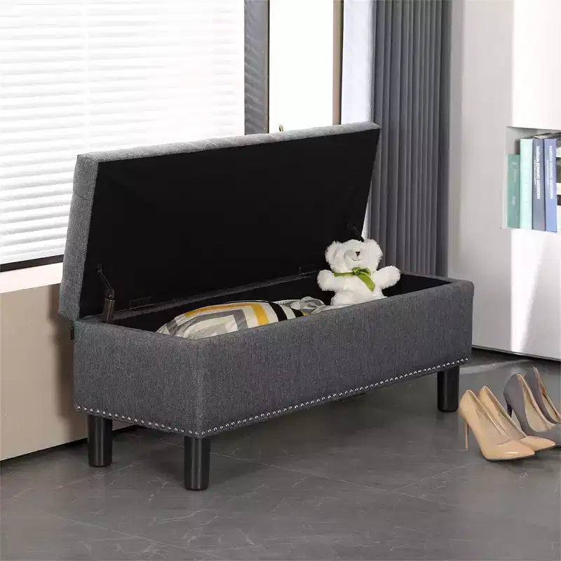 Banc de rangement rectangulaire capitonné en lin Furniliving avec capitonnage, grande capacité, pour chambre/entrée/couloir
