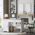 Bureau de direction rustique 47 po pour chambre et salon, avec tiroirs et meuble de rangement, pour le travail et les études, blanc