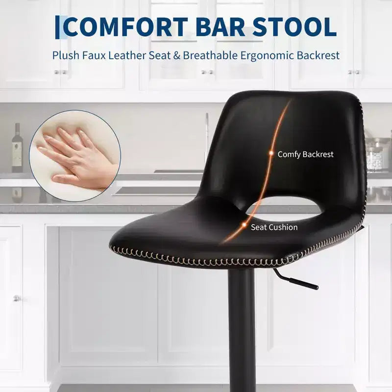 Lot de 2 tabourets de bar pivotants modernes et réglables avec dossier, chaises de comptoir en similicuir pour îlot de cuisine, salle à manger ou salon