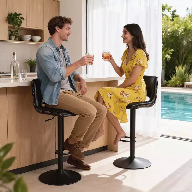 Lot de 2 tabourets de bar pivotants modernes et réglables avec dossier, chaises de comptoir en similicuir pour îlot de cuisine, salle à manger ou salon