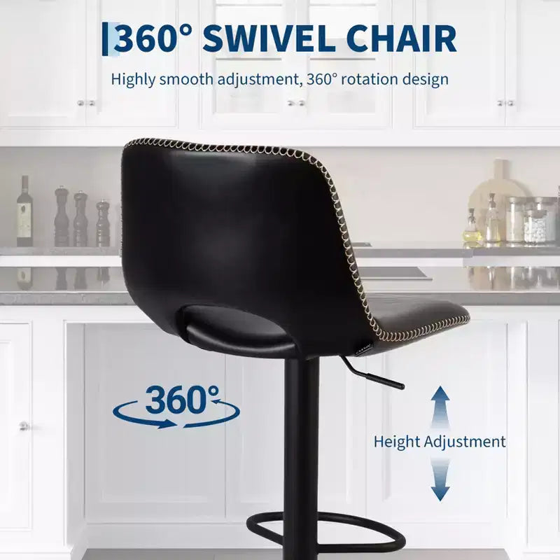 Lot de 2 tabourets de bar pivotants modernes et réglables avec dossier, chaises de comptoir en similicuir pour îlot de cuisine, salle à manger ou salon