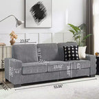 Canapé moderne en velours côtelé TUYOHW de 213 cm, canapé 3 places avec 2 porte-gobelets pour salon, chambre, bureau, appartement, gris