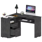 TUYOHW Bureau d'angle en L, Bureau informatique avec deux tiroirs et rangement pour UC, Étagère pour clavier, Étagère de rangement ouverte, Bureau d'écriture pour bureau, chambre à coucher