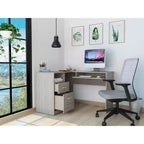 TUYOHW Bureau d'angle en L, Bureau informatique avec deux tiroirs et rangement pour UC, Étagère pour clavier, Étagère de rangement ouverte, Bureau d'écriture pour bureau, chambre à coucher