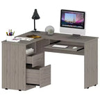 TUYOHW Bureau d'angle en L, Bureau informatique avec deux tiroirs et rangement pour UC, Étagère pour clavier, Étagère de rangement ouverte, Bureau d'écriture pour bureau, chambre à coucher