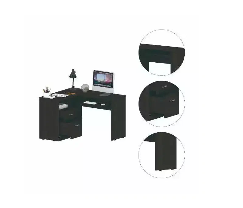 TUYOHW Bureau d'angle en L, Bureau informatique avec deux tiroirs et rangement pour UC, Étagère pour clavier, Étagère de rangement ouverte, Bureau d'écriture pour bureau, chambre à coucher
