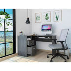 TUYOHW Bureau d'angle en L, Bureau informatique avec deux tiroirs et rangement pour UC, Étagère pour clavier, Étagère de rangement ouverte, Bureau d'écriture pour bureau, chambre à coucher