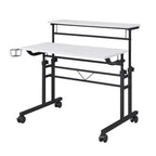 TUYOHW Bureau roulant, bureau d'étude avec plateau réglable en hauteur, étagère mobile, roulettes verrouillables, porte-gobelet, support de casque, bureau pour le bureau