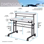 TUYOHW Bureau roulant, bureau d'étude avec plateau réglable en hauteur, étagère mobile, roulettes verrouillables, porte-gobelet, support de casque, bureau pour le bureau