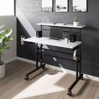 TUYOHW Rolling Writing Desk,Study Desk with Height Adjustable Desktop,Movable Shelf,Locking Wheels,Cup Holder,Headphone Holder,Desk for Office