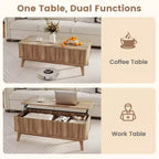 Table basse à plateau relevable cannelé Costway 43,5 pouces avec compartiments cachés pour la maison