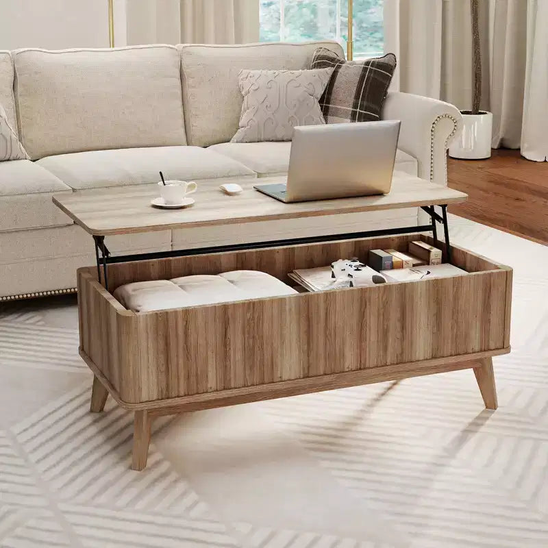 Table basse à plateau relevable cannelé Costway 43,5 pouces avec compartiments cachés pour la maison