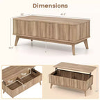Table basse à plateau relevable cannelé Costway 43,5 pouces avec compartiments cachés pour la maison