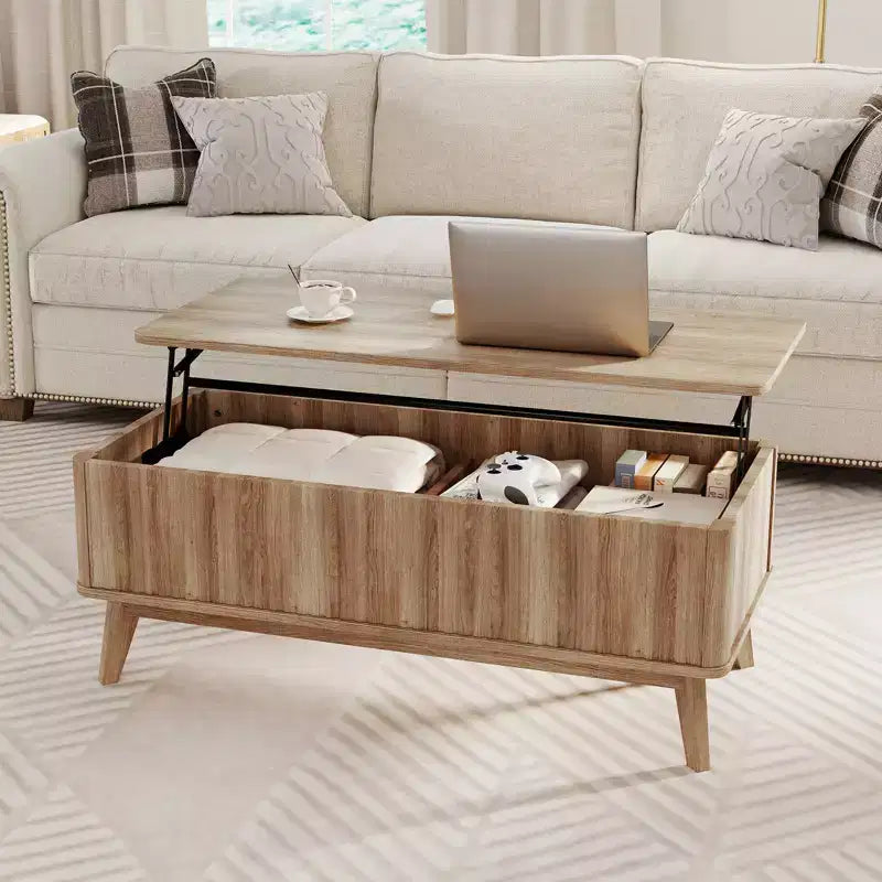 Table basse à plateau relevable cannelé Costway 43,5 pouces avec compartiments cachés pour la maison