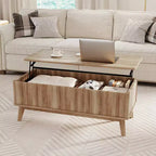 Table basse à plateau relevable cannelé Costway 43,5 pouces avec compartiments cachés pour la maison