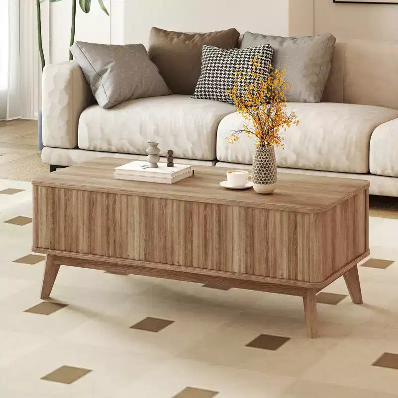 Table basse à plateau relevable cannelé Costway 43,5 pouces avec compartiments cachés pour la maison