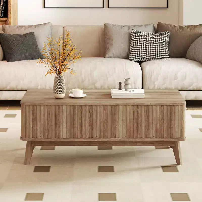 Table basse à plateau relevable cannelé Costway 43,5 pouces avec compartiments cachés pour la maison