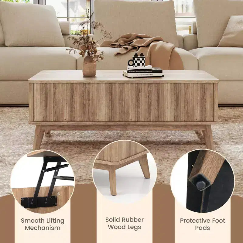 Table basse à plateau relevable cannelé Costway 43,5 pouces avec compartiments cachés pour la maison