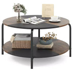 Costway 2-Tier Round Coffee Table w/Storage Shelf Metal Frame for Living Room Apartment Rustic Brown