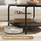Costway Table Basse Ronde à 2 Niveaux avec Étagère de Rangement Cadre Métallique pour Salon Appartement Marron Rustique
