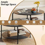 Costway Table Basse Ronde à 2 Niveaux avec Étagère de Rangement Cadre Métallique pour Salon Appartement Marron Rustique
