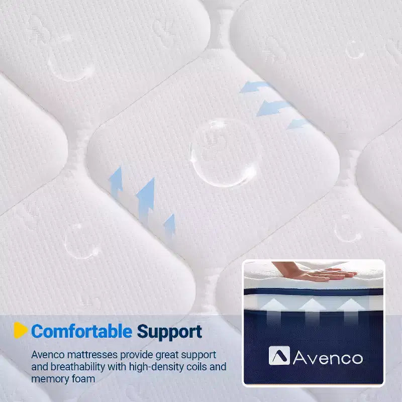 Matelas hybride à ressorts/mousse à mémoire de forme mi-ferme Avenco 30,5 cm livré en boîte