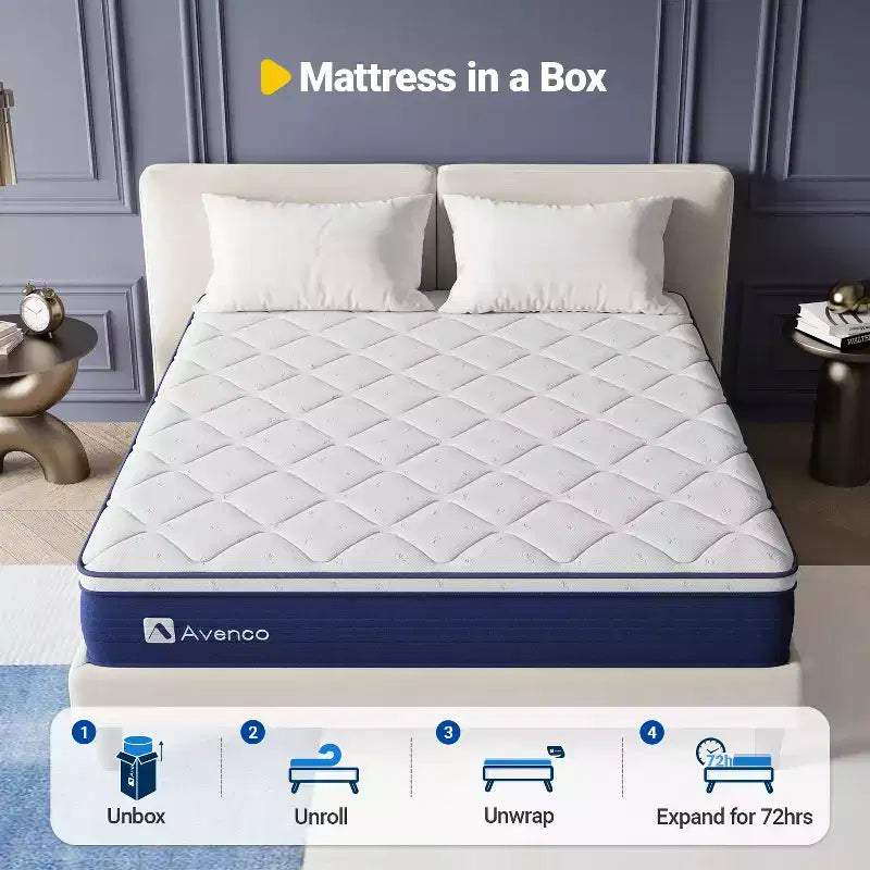 Matelas hybride à ressorts/mousse à mémoire de forme mi-ferme Avenco 30,5 cm livré en boîte