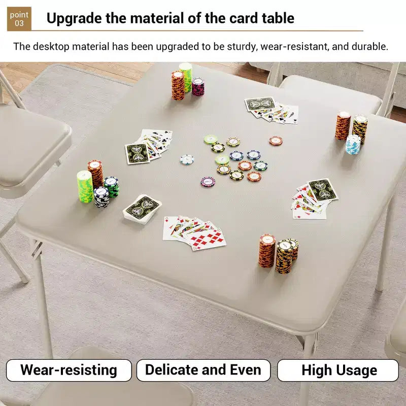 Table de cartes pliante de 34 pouces avec pieds escamotables et plateau rembourré en PU, table de jeu carrée portable pour la maison, les fêtes, les pique-niques (table uniquement)