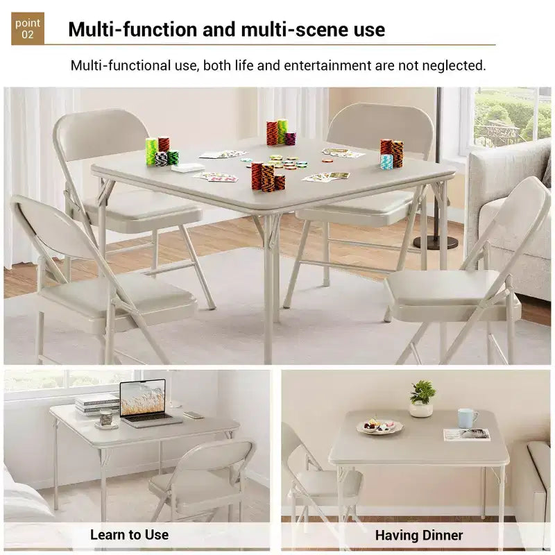 Table de cartes pliante de 34 pouces avec pieds escamotables et plateau rembourré en PU, table de jeu carrée portable pour la maison, les fêtes, les pique-niques (table uniquement)